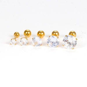 5-piece set of gold stainless steel round cubic zirconia stud earrings in varying sizes