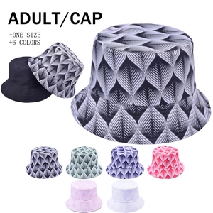 Chapeau Bob Réversible Imprimé Feuilles Géométriques Large Bord Protection Solaire Pliable Coton Décontracté Pour Adulte