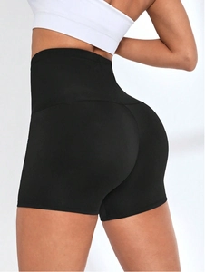 Women's black high-waisted sauna shorts with scrunch butt lift for fitness and yoga gym wear