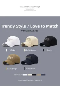Classic baseball caps with max 3D embroidery in five diverse colors on blue background
