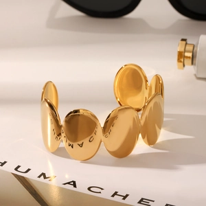 Polished 18K gold plated stainless steel oval link open bangle bracelet for women