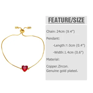 Tabella taglie bracciale cuore con zirconi con dettagli su lunghezza catena e pendente