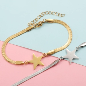 Minimalist stainless steel star pendant snake chain bracelets in gold and silver finish