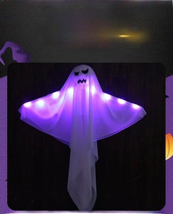 Luminous Halloween ghost pendant with purple LED lights and hanging fabric details