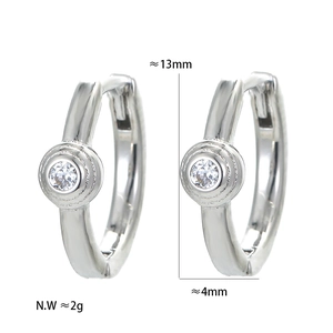 Silver hoop earrings with round cubic zirconia, measuring 13mm height and 4mm width