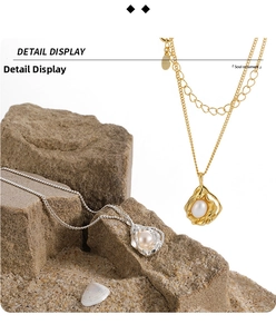 Detail showing S925 sterling silver stamp and round pearl pendant with textured frame