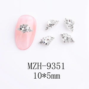 3D heart nail charms with crystal accents and 10x5mm silver base for Valentines manicures