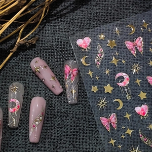 3D Bronzing Nail Art Stickers Butterfly Heart Moon Star Patterns Self Adhesive Metallic Luster DIY Manicure Decoration