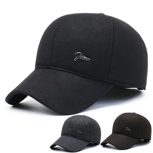 Men Winter Warm Baseball Cap Thickened Woolen Peaked Hat With Earflaps Casual Sports Adjustable Fashion Metal Decor