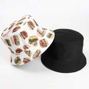 Chapeau bob réversible avec motif burger et design noir pour protection solaire extérieure