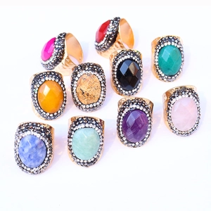 Anillo Vintage De Ágata Natural Y Latón Chapado En Oro Martillado Estilo Bohemio Ajustable Con Diamantes De Imitación Mujer
