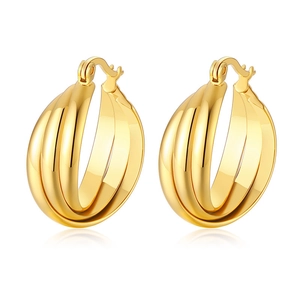 Boucles D'oreilles Créoles Multi Couches Or 18K Plqué Acier Inoxydable Géométrique Rond Épais Bijoux Pour Femmes