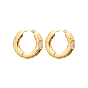Minimalist 18k gold plated hoop earrings featuring pink zircon stone inlay for women