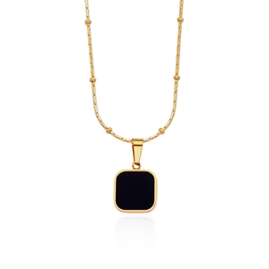 Minimalist 18k gold plated stainless steel necklace with a black square geometric pendant