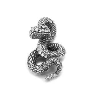 Dark punk style silver stainless steel python snake pendant with detailed scales texture
