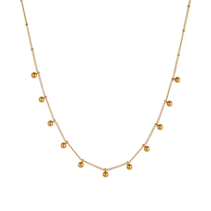 French retro style gold stainless steel chain necklace with small metal beads for women