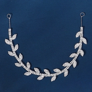 Elegant silver leaf headband with shimmering zircon rhinestones for wedding and daily wear