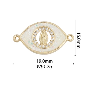 Detail of 18k gold plated Virgin Mary oval pendant connector with pavé stones