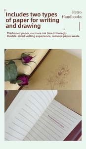 Close-up of A6 vintage notebook featuring thick Dowling paper and floral patterned pages