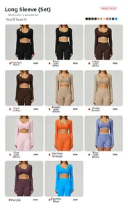 Vue détaillée d'ensembles de yoga sans couture bicolores en plusieurs couleurs et tissu côtelé