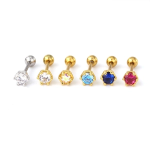 20G stainless steel helix piercings with colorful round cubic zirconia and ball screw backs