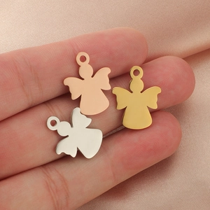 Polished stainless steel angel girl charms in gold rose gold and silver on pink silk
