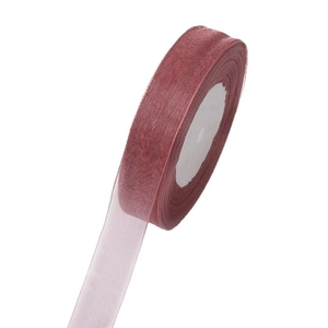 2cm red-brown organza ribbon roll with reinforced edges for gift wrapping and hair decor