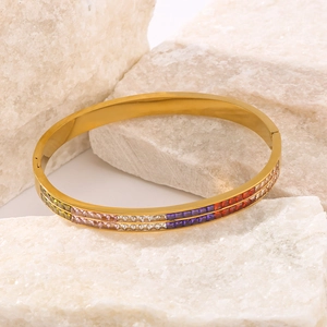 PVD 18K gold plated stainless steel bracelet with rainbow gradient square zircons