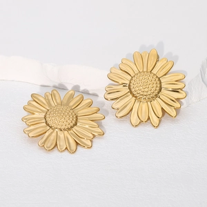 Minimalist 18k gold plated sunflower stud earrings in a high-quality stainless steel finish