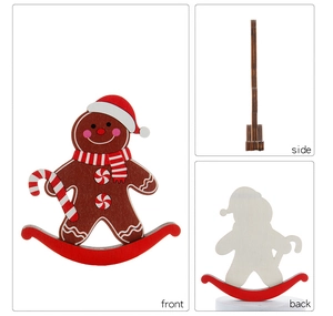 Front side and back views of a wooden gingerbread man tumbler Christmas table ornament