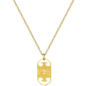 Titanium steel necklace with gold pendant featuring lucky Chinese characters and clouds