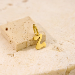 Macro view of a polished gold-plated stainless steel uppercase letter Z pendant
