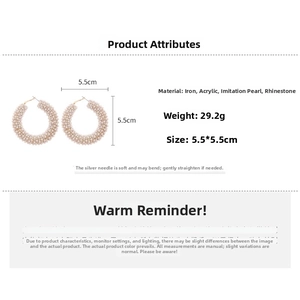 Detailed size chart for large hoop earrings with pearls and crystal rhinestones