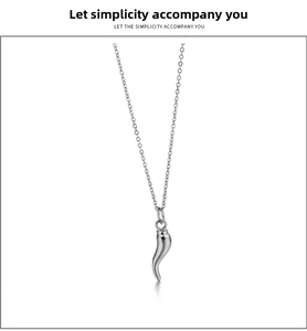 Polished silver stainless steel Italian horn pendant on a delicate cable chain