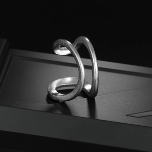 Exaggerated geometric double-layer spiral ring with silver frosted texture for women