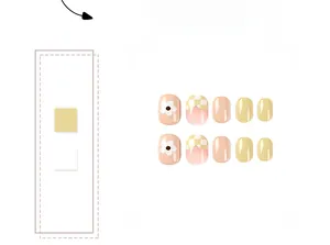 Detailed set of press-on nails with green and white checkerboard and daisy floral designs