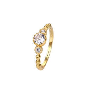 Lace hollowed out gold-plated 925 silver ring with sparkling cubic zirconia main stone
