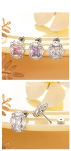 Detailed view of titanium steel stud earrings with zircon inlay and secure screw back design