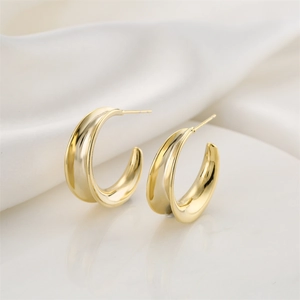 C-Shape Geometric Hoop Earrings 14K Gold Plated Copper With 925 Sterling Silver Earring Post Minimalist Jewelry Women