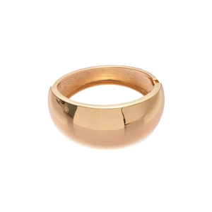 Polished gold geometric oval bangle with minimalist design and hinged closure