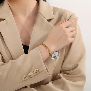Polished 18K gold plated stainless steel hollow NK link chain bracelet for men and women
