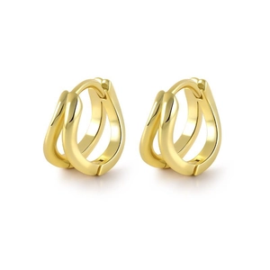 Detail of gold S925 sterling silver hoop earrings with double-row cross design