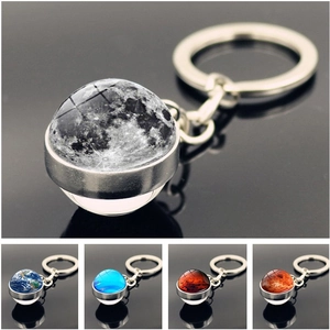 Solar System Planets Keychain Zinc Alloy Glass Dome Galaxy Nebula Pendant Key Ring Space Theme Ornament Gift
