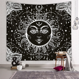 Bohemian sun and moon tapestry with celestial mandala patterns for wall decoration