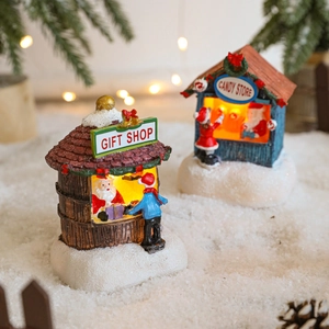 Lighted Christmas resin house figurines Gift Shop and Candy Store tabletop decor