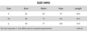 Polka dot mini dress size chart showing measurements for bust, waist, hips and length