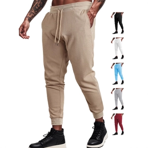 Men Waffle Knit Jogger Pants Breathable Solid Color Loose Fit Drawstring Casual Sweatpants Sportswear Fashion Bottoms
