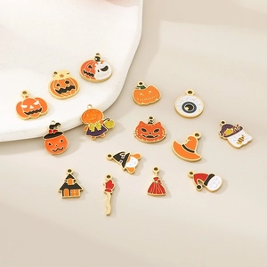 Halloween theme stainless steel enamel charms set with pumpkin and ghost for DIY jewelry