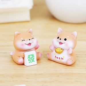 Cute Shiba Inu resin ornaments set with gold ingot and mahjong tiles for car decor