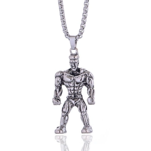 Detailed close-up of a silver barbell weightlifter pendant for fitness enthusiasts